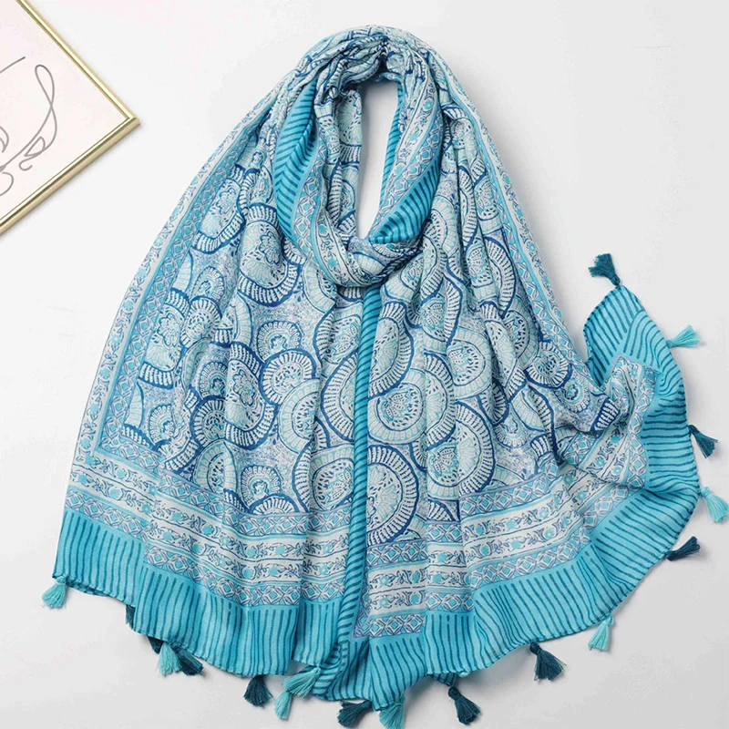 2024 New Fashion Luxury Ladies Women Scarf Female Cotton Linen Shawl Tassel Four Seasons Versatile Floral Muslim Hijab 90*180cm