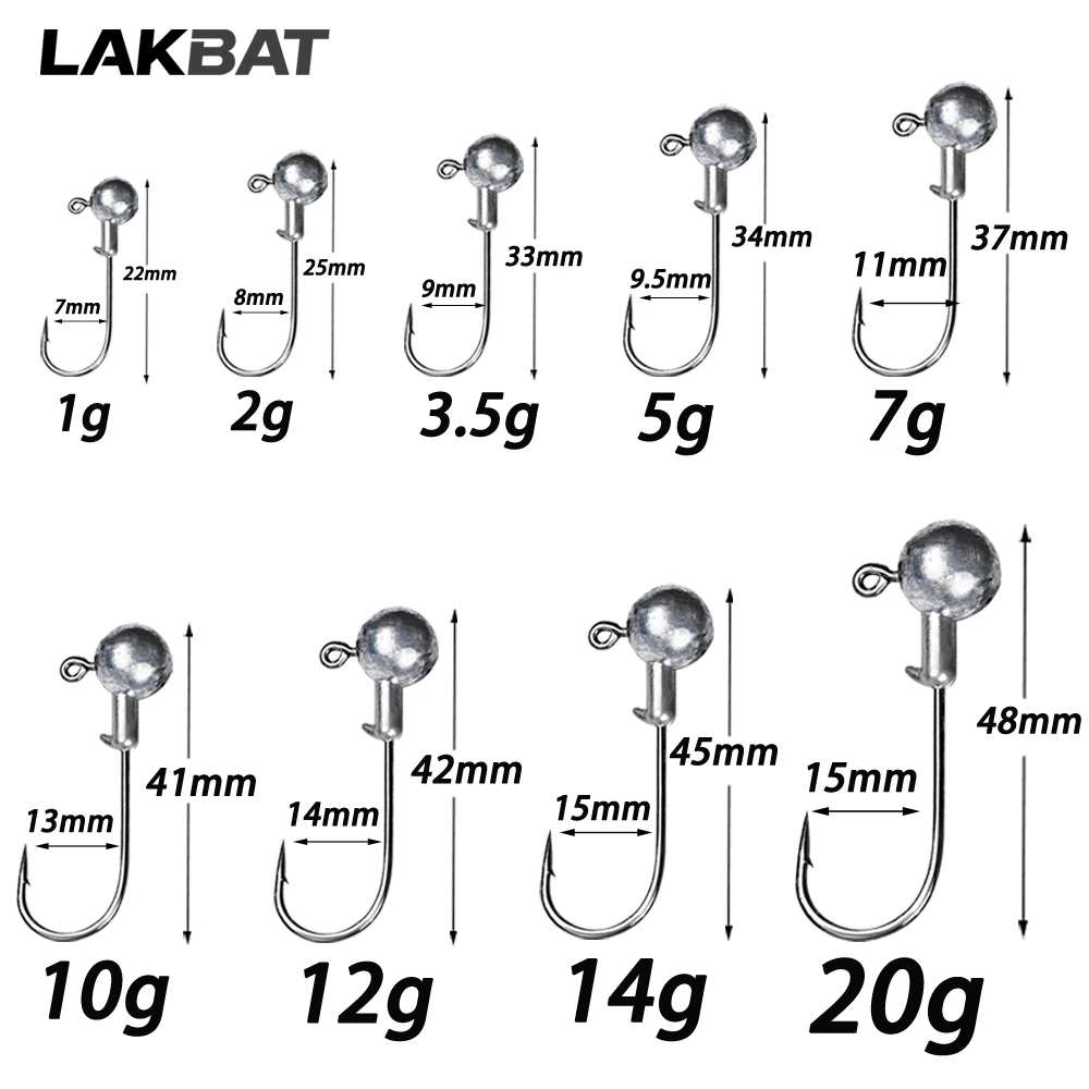 10 Stück Jighead-Haken 1g 2g 3,5g 5g 7g 10g 12g 14g 20g Weichköder-Angelhaken Bass Crankbait Rig Pesca Angelzubehör
