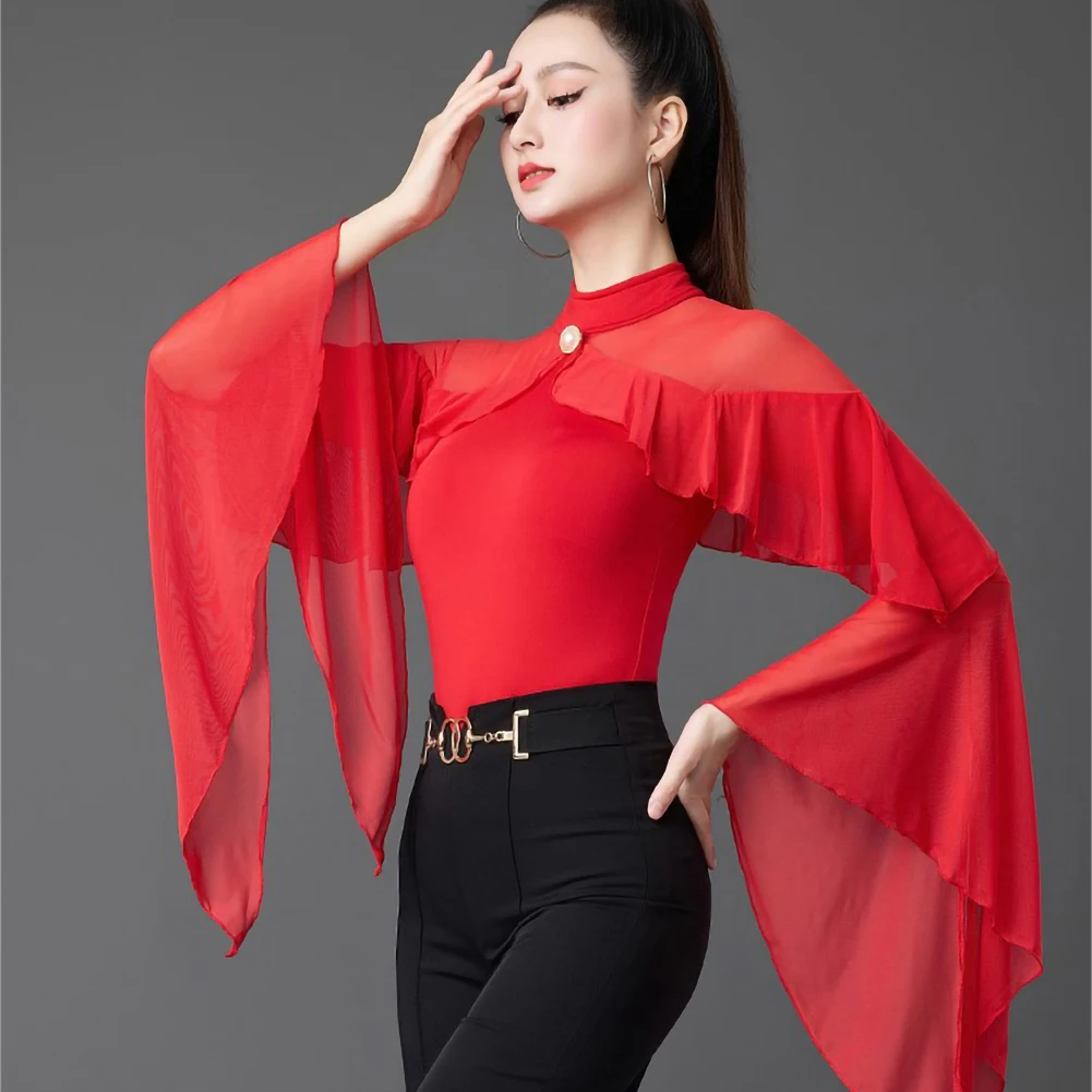 เสื้อแจ็คเก็ตเต้นรำบอลรูมสำหรับผู้หญิง สีแดงไวน์ กระดุมมุก สีเขียวเข้ม เสื้อแสดงโชว์ แขนยาว สง่างาม สำหรับเต้นวอลซ์ จั๊มสูทแต่งระบาย