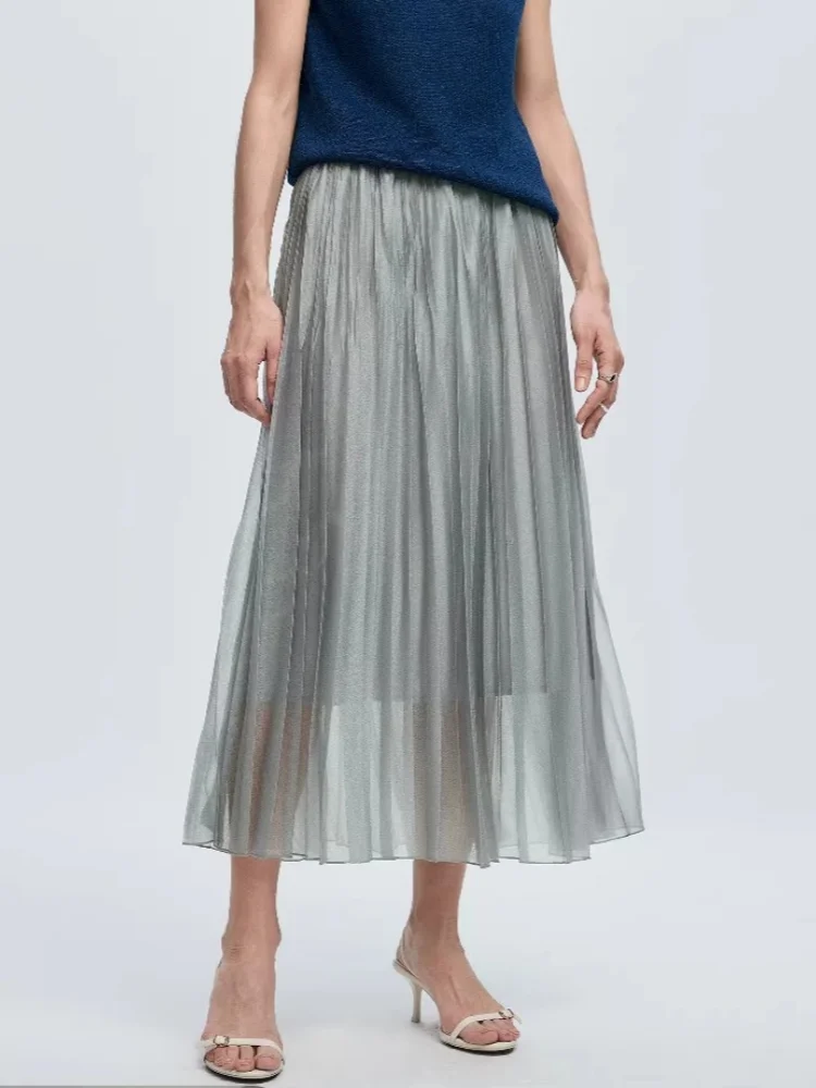 

Diamond flowing light pleated skirt female Spring/Summer 2025 A high-waisted A-line umbrella skirt with a net gauze skirt
