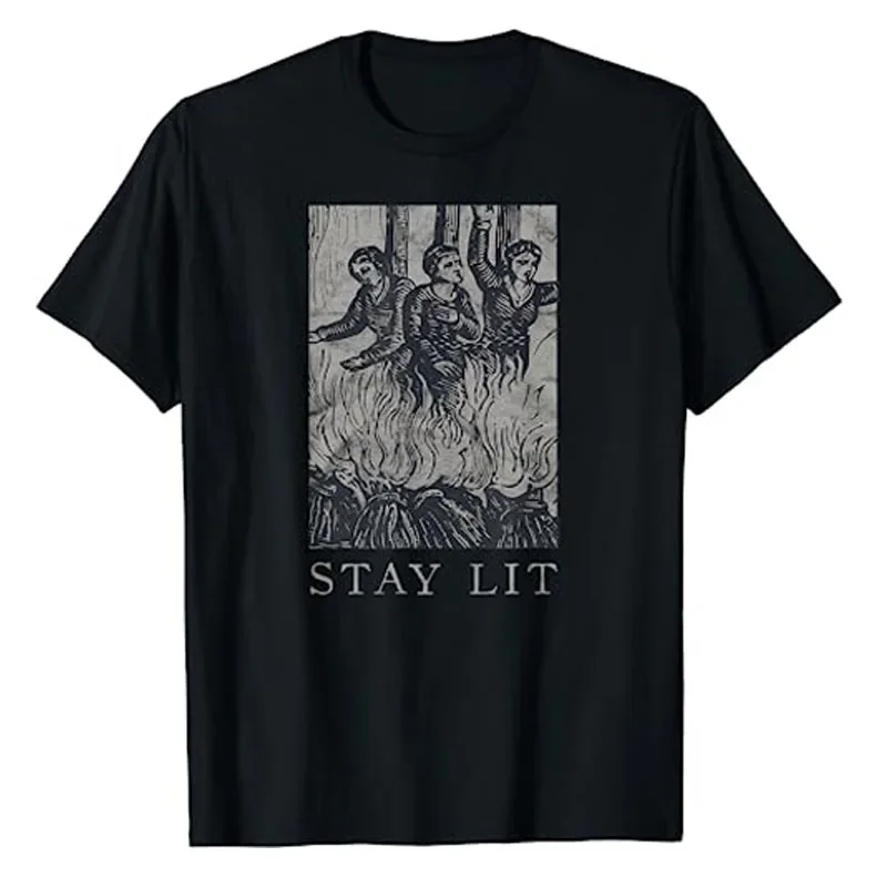 Occult Stay Lit Satan Devil Hell Unholy Antichrist Witch Short Sleeve T-Shirt Funny Gothic Style Graphic Tees Halloween Costume