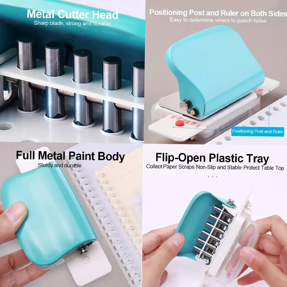 6-Hole Paper Punch Desktop Handheld Metal Hole Puncher 10 Sheet Capacity 6mm for A4 A5 B5 Notebook Scrapbook