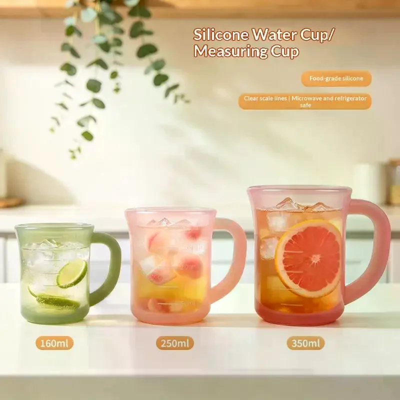 Silicone Graduated Cup, Silicone Water Cup And Measuring Cup, Anti-Drop Water Cup, Outdoor Water Cup, Visible Dual-Scale Liquid