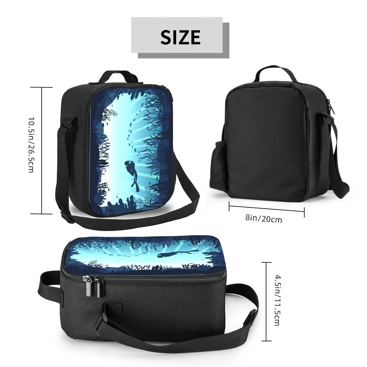 Custom Deep Sea Caveran Diver Insulated Lunch Tote Bag Dive Explore Portable Cooler Thermal Food Lunch Box Kids School Children