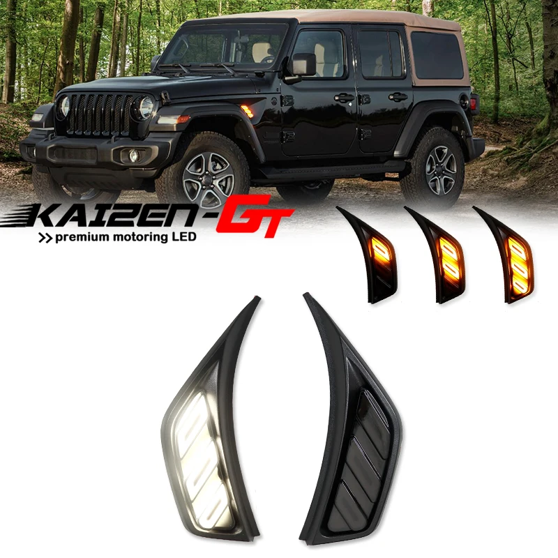 Amber & White LED Front Fender Side Marker Turn Signal Lights For Jeep Wrangler JL JLU Sport/Rubicon/Sahara/Gladiator JT truck