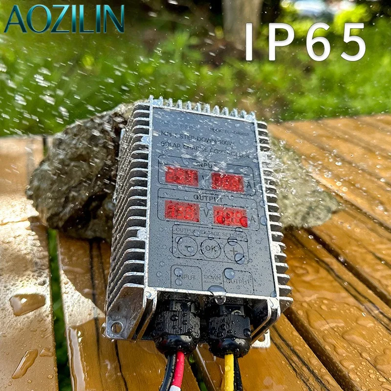 AOZILIN MPPT Solar Charge Controller,10-30V Adjustable Step Down PV Regulator with Display for LiFePO4 Off-Grid Solar System
