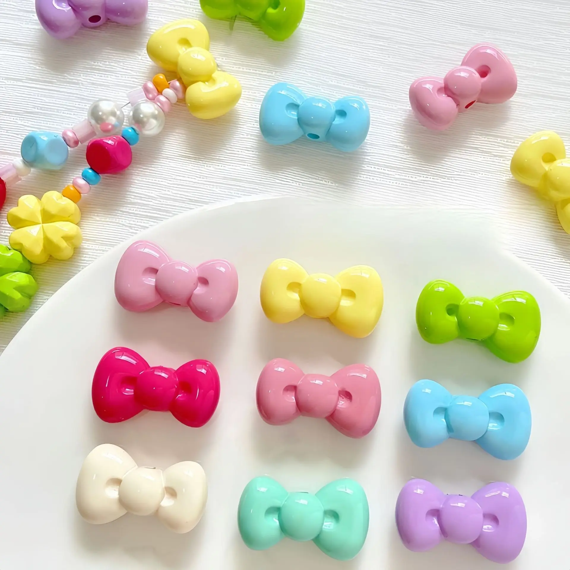 DIY Jewelry Findings Pastel Solid Colors Acryilc Ribbon Tie Bow Beads Fit Girls Party Jewelry Bubblegum Necklace 15*26mm 80pcs