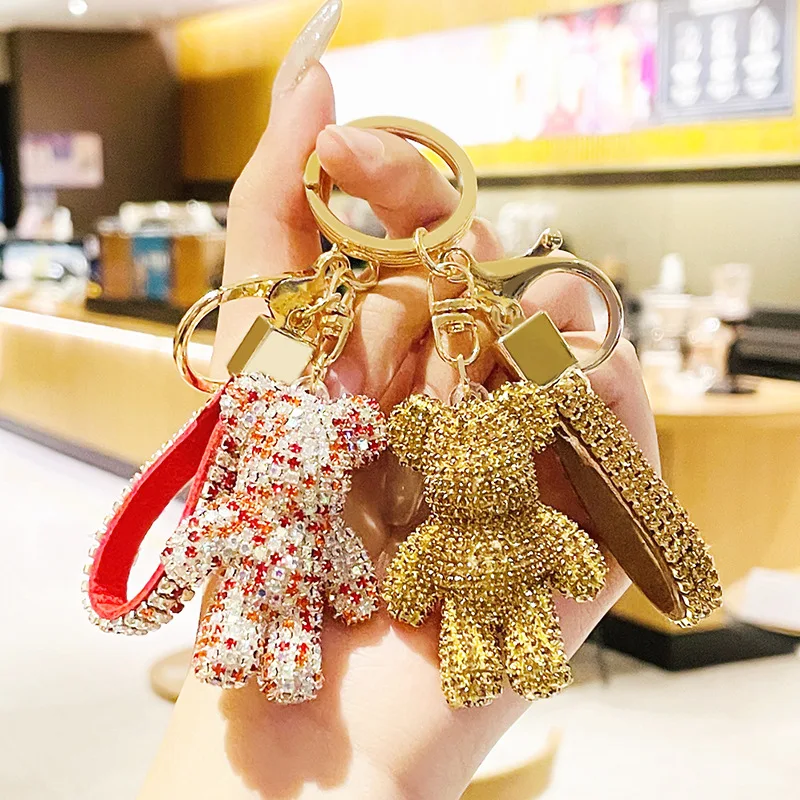 Cute Diamond Violent BEAR  Keychain Bear Pendant For Women Bag Car KeyRing Mobile Phone Fine Jewelry Accessories Kids Girl Gift