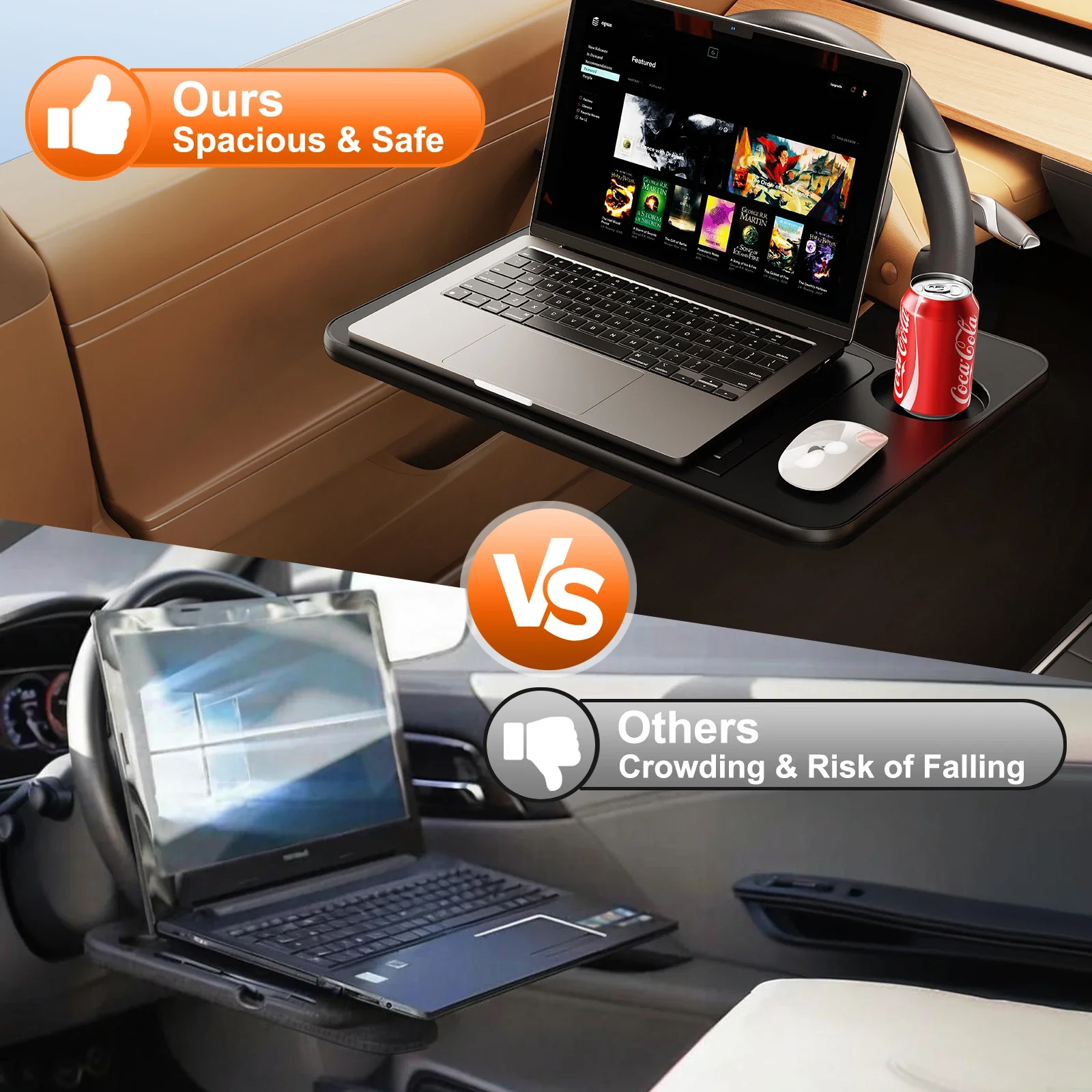 Eary Car Steering Wheel Desk for Laptop Multipurpose Travel Car Accessories Seat Stand Table Trays for Eating Drinking Working image 5