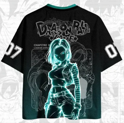 Dragon Ball Printing Network Eye Clothes Quick Drying V-neck Anime Neon Luminous Artificial Person 17&18 Pattern Sports Shirt