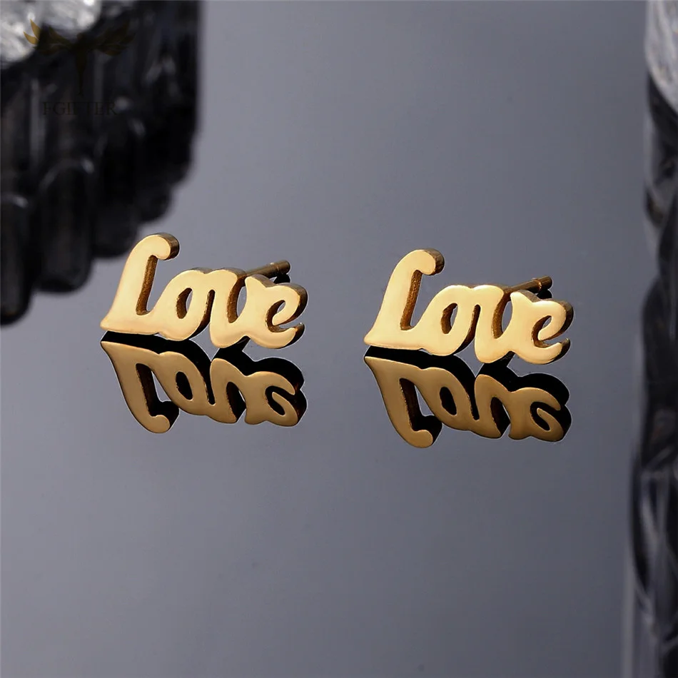 Wholesale Stud Earrings Women Girl Stainless Steel Jewelry Set LOVE Letter Word Design 12 Pairs Lot Party Wedding Accessory Gift