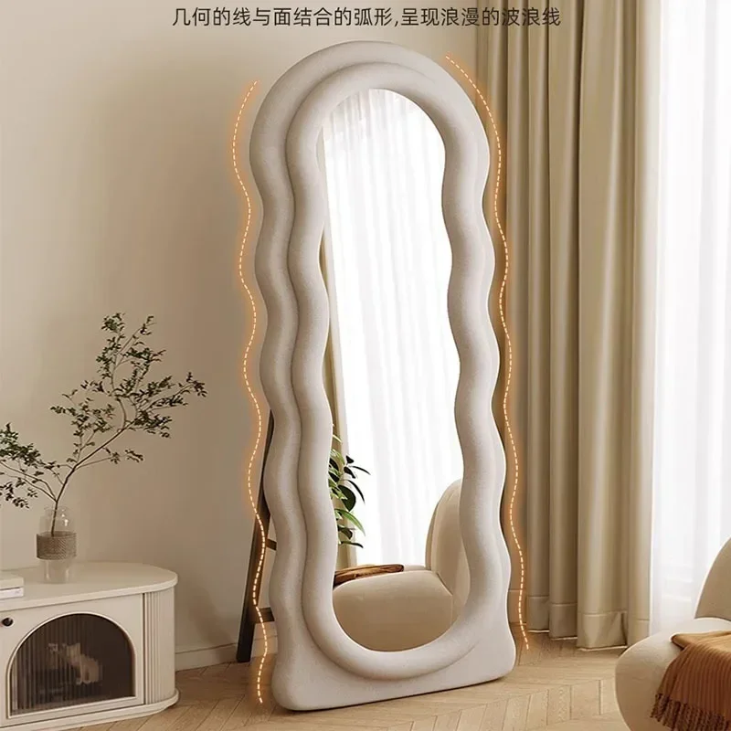 

celebrities full body light luxury floor mirror, home girls bedroom fitting glass mirror, cream wind special shape