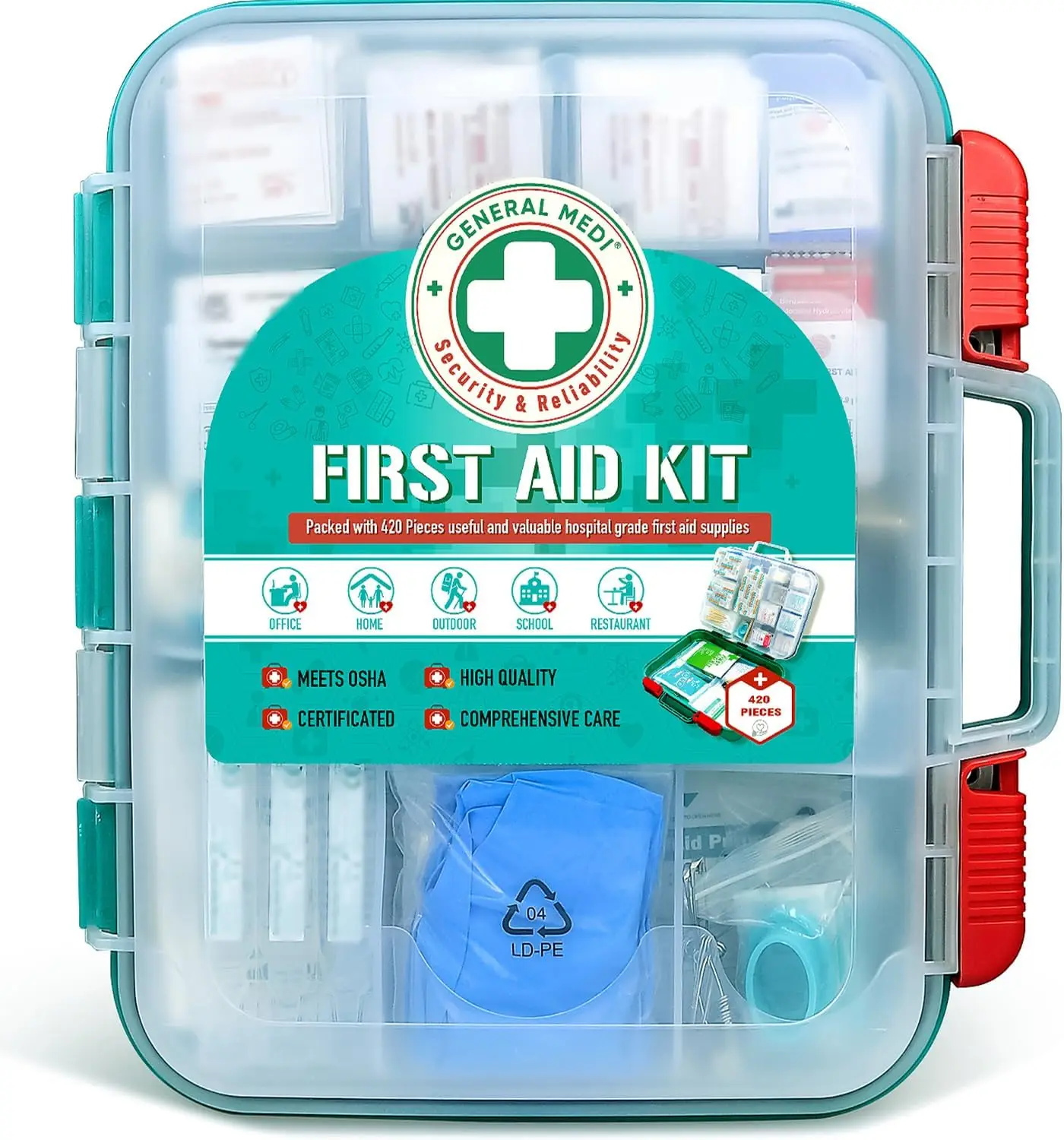 

420-Piece Professional First Aid Kit with Hard Case - Premium Medical Supplies for Travel, Home, Office, Camping & Outdoor Use