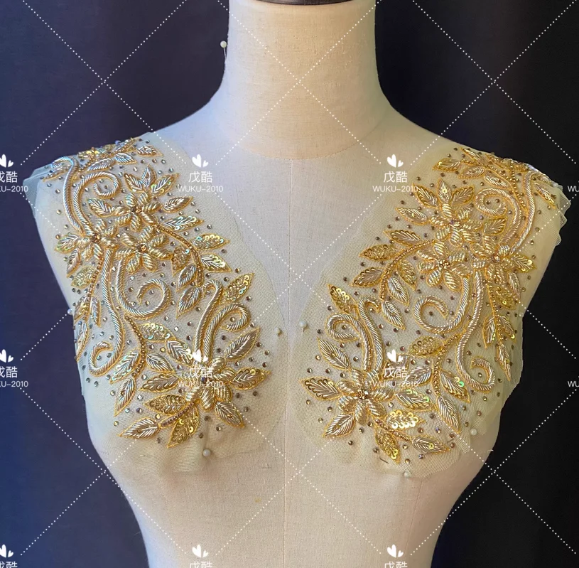 

High-end imported handmade Indian silk flower cheongsam dress Xiuhe dress dance costume diy decorative decals