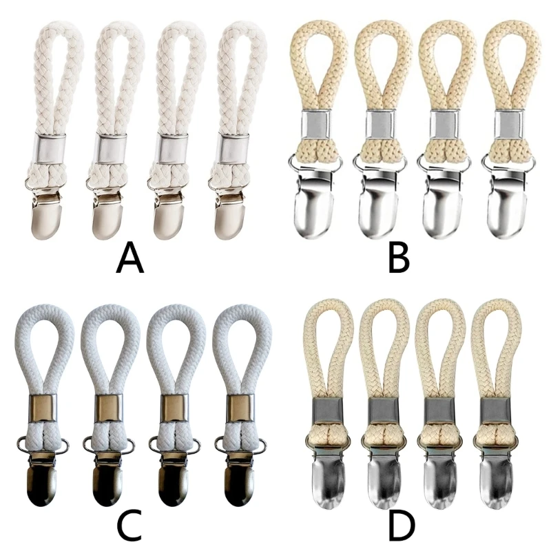 4Pcs Braided Cotton Loop Metal Towel Clips Household Organization Supplies for Home Bedroom Dormitory Organize Drop Shipping