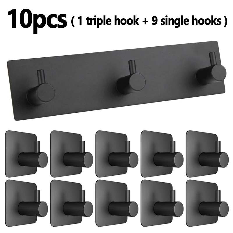 

10Pcs Adhesive Wall Hooks Heavy Duty Towel Robe Coat Hanger Bathroom Kitchen Door Cabinet Key Hook Stick On No Drill