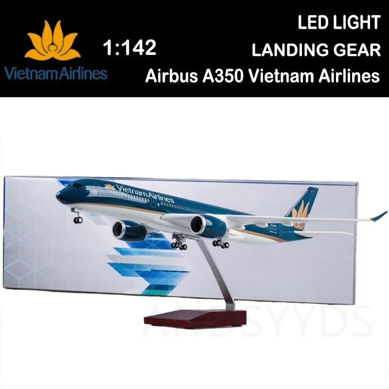 

Plastic Kids Toys For Boys Airplane model 1:142 Scale 47CM A350 Vietnam Airlines Model Die-cast Resin With Lights And Bottom