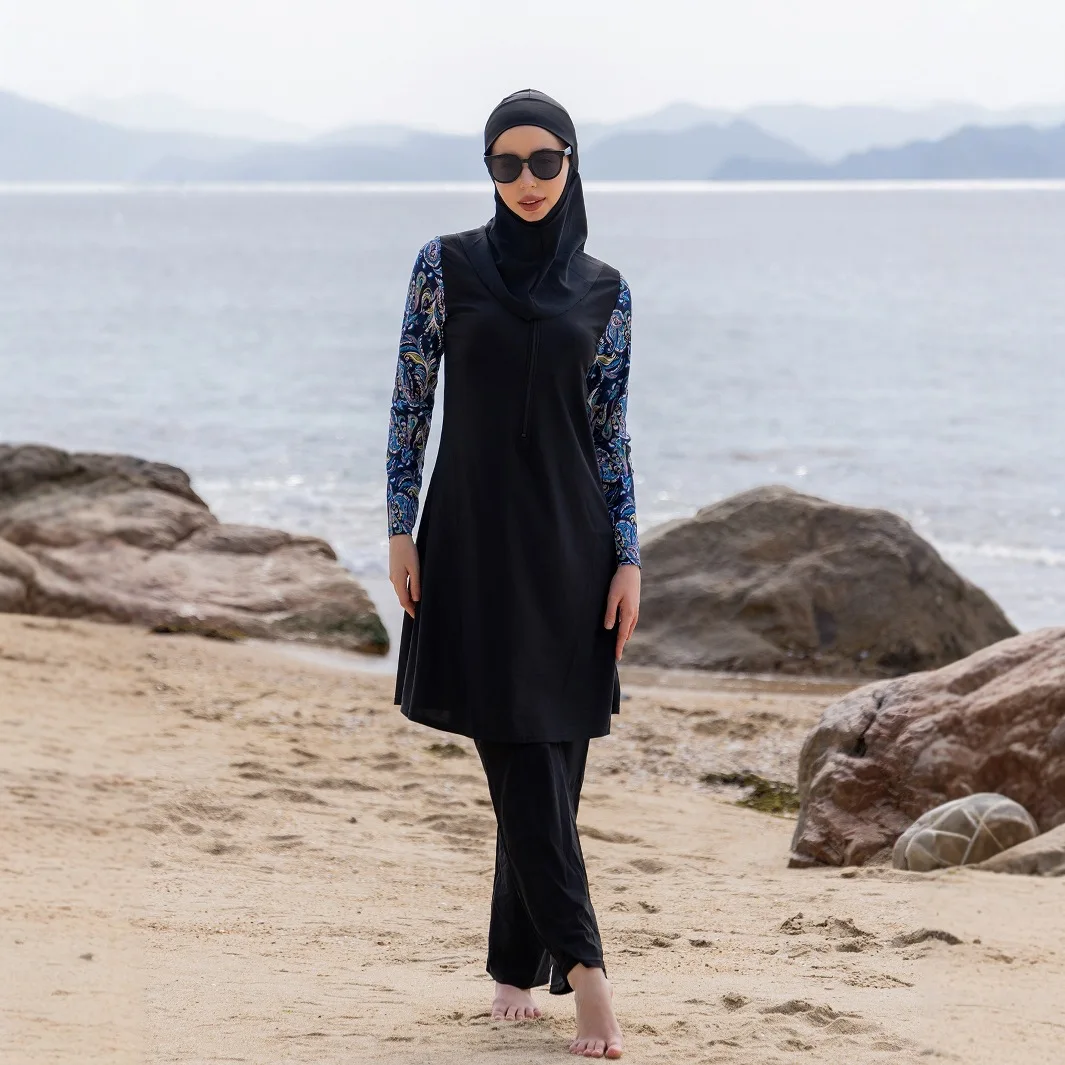 2026 2-Piece Muslim Burkini Set Print Modest Swimwear Full Coverage Long Sleeve Quick Dry UPF50+ Islamic Bathing Suit for Women