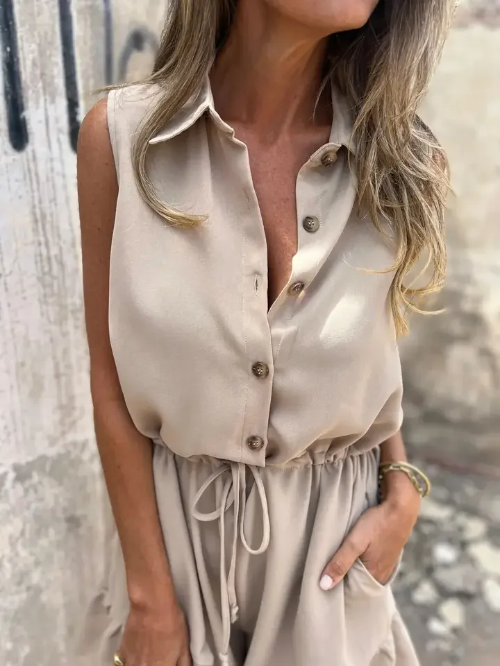 

Casual Short Style Solid Jumpsuit Sleeveless Button Pockets Solid High Waist Jumpsuits Summer New Fashion Women's Clothing 2025