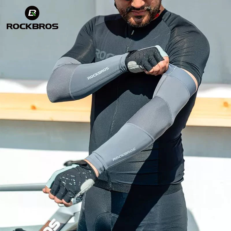 ROCKBROS Summer Arm Sleeves Ice Fabric Cool UV Protection Breathable Running Cycling Arm Sleeves Quick Dry Sports Arm Warmers