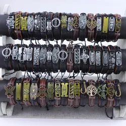 10/20/30/50/100Pcs Vintage Trend Colorful Cowhide Woven Adjustable Leather Bracelets Mens For Holiday Party Best Gifts Wholesale