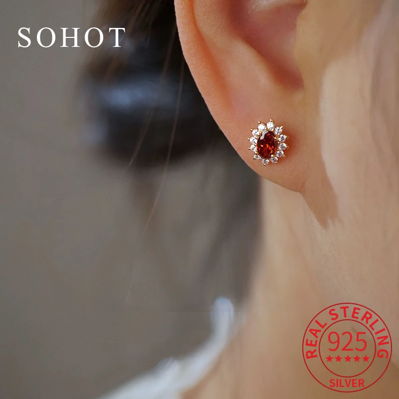 

Real 925 Sterling Silver Geometric Zircon Mini Stud Earrings for Elegant Women Vintage Fine Jewelry Light Luxury Accessories