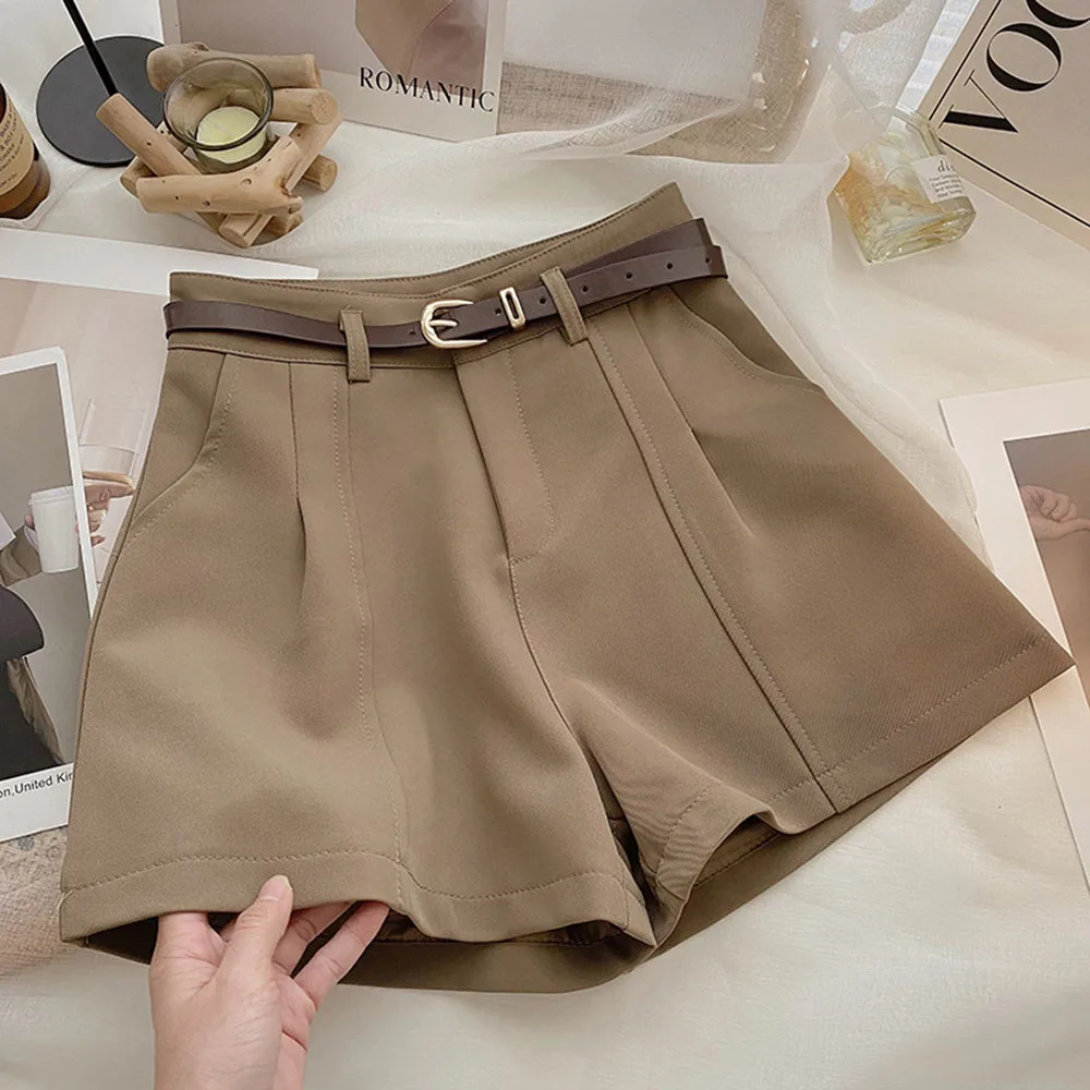 

New Hot Sale Women's Suit Shorts Vintage Style A-Line Wide Leg Shorts Simple Design Casual Loose Shorts For Daily Commuting