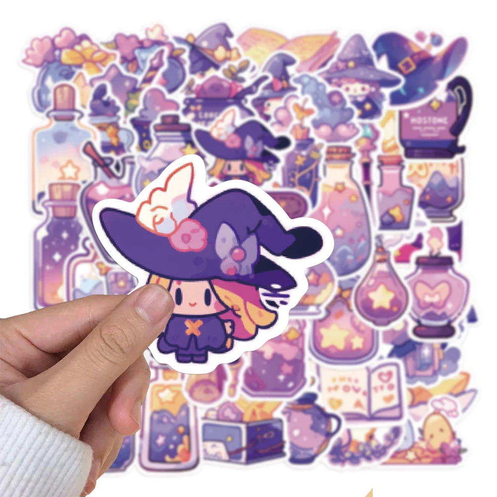 

10/30/50pcs Kawaii Cartoon Purple Magic Potion Stickers Cute Witch Graffiti Decals DIY Suitcase Phone Notebook Sticker Packing