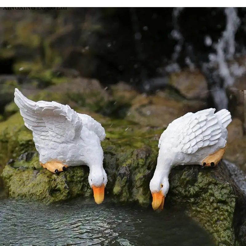 

Pastoral Outdoor Courtyard Resin Decoration Simulation Animal Drinking Duck Sculpture Landscape Props Accessories