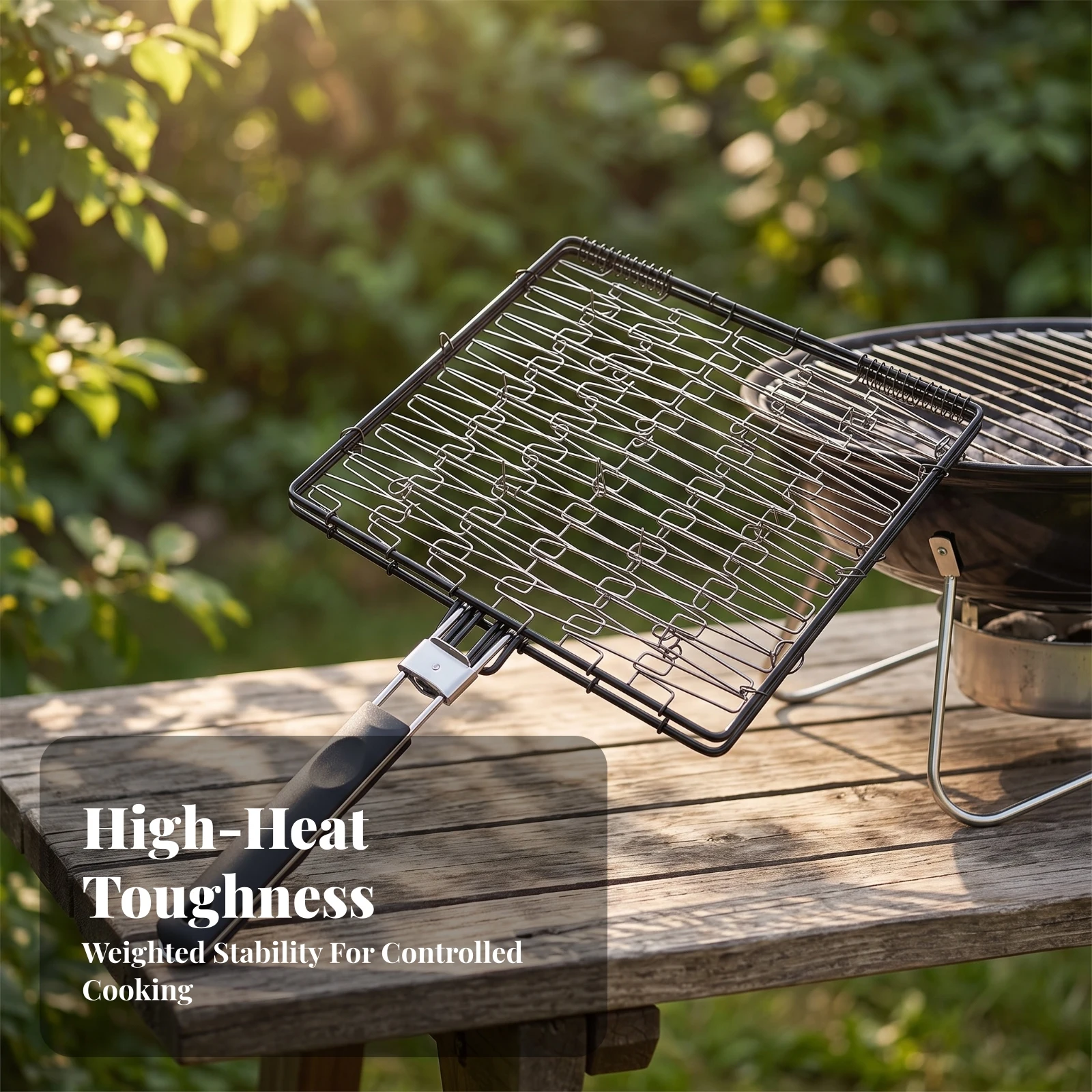 Seafood Grill Basket Foldable Grill Basket with Handle Cesta Para Pescado Heavy Duty Cookware Plegable for Campers, Backyard BBQ