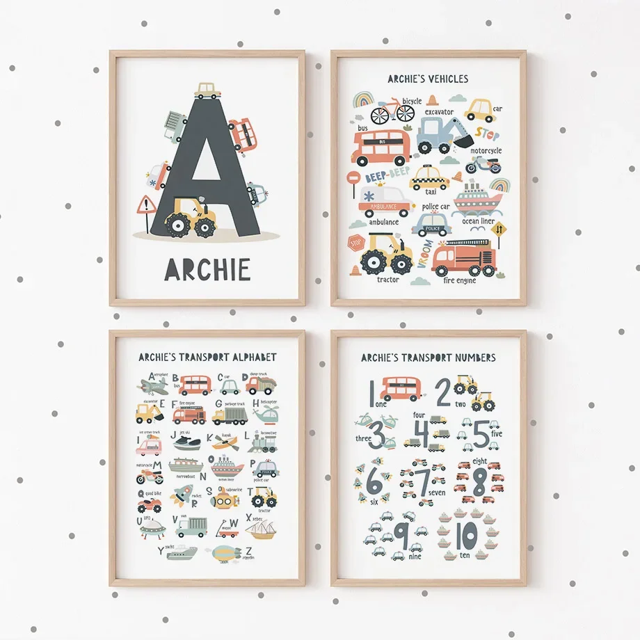 

Vehicles Transport Alphabet Numbers Solar System Wall Art Nordic Cartoon Posters Pictures Kids Room Decor Canvas Prints Painting