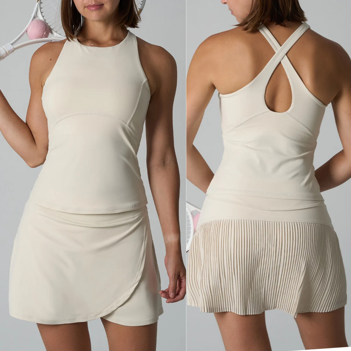 

Комплект теннисной юбки из 2 предметов с бюстгальтером, жилетом, одежда для гольфа для Woma, рубашка для бадминтона, теннисная юбка с шортами, одежда для фитнеса на открытом воздухе