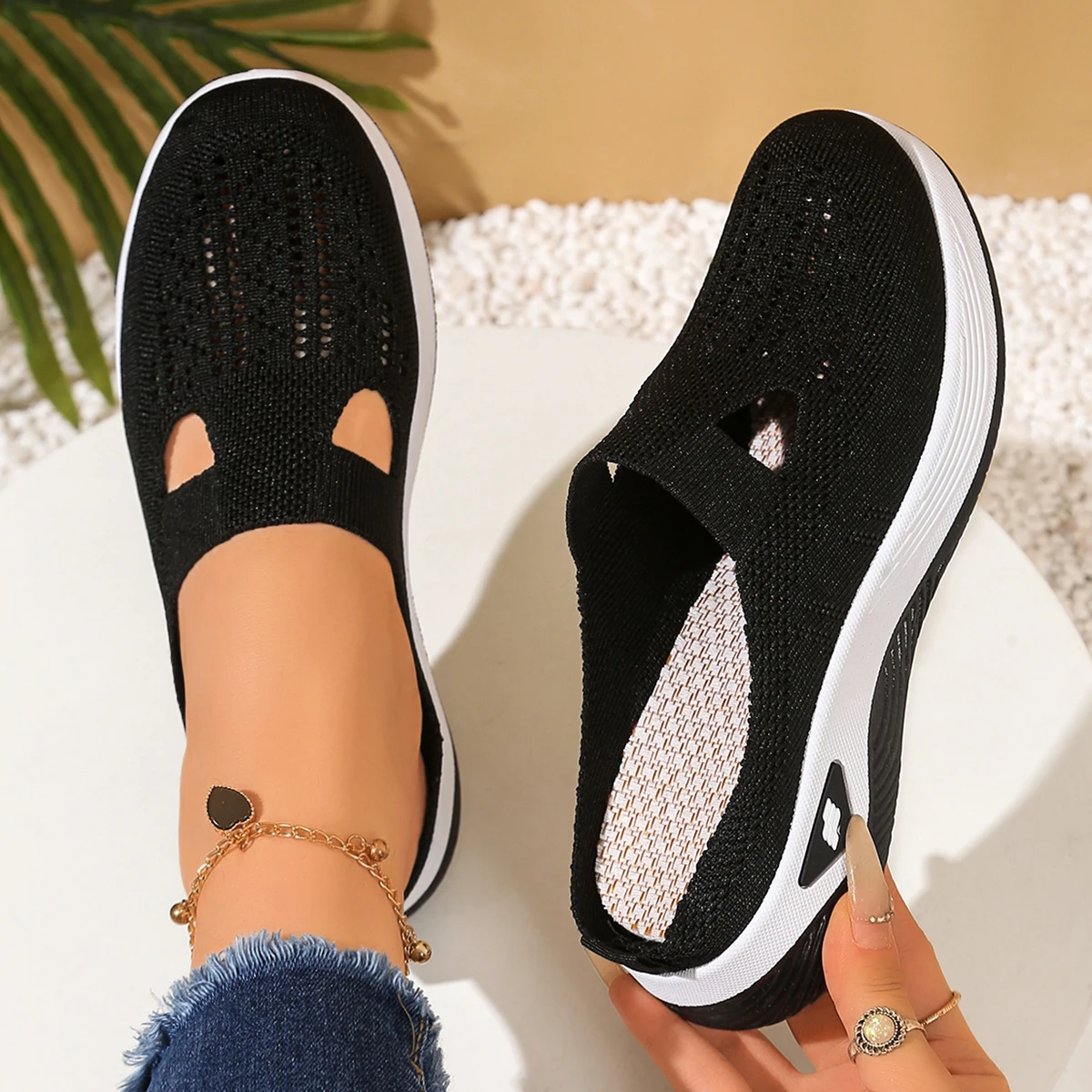 

2026 Women's summer Vulcanize shoes Women Convenient and comfortable at home one foot with a vent and half slipper