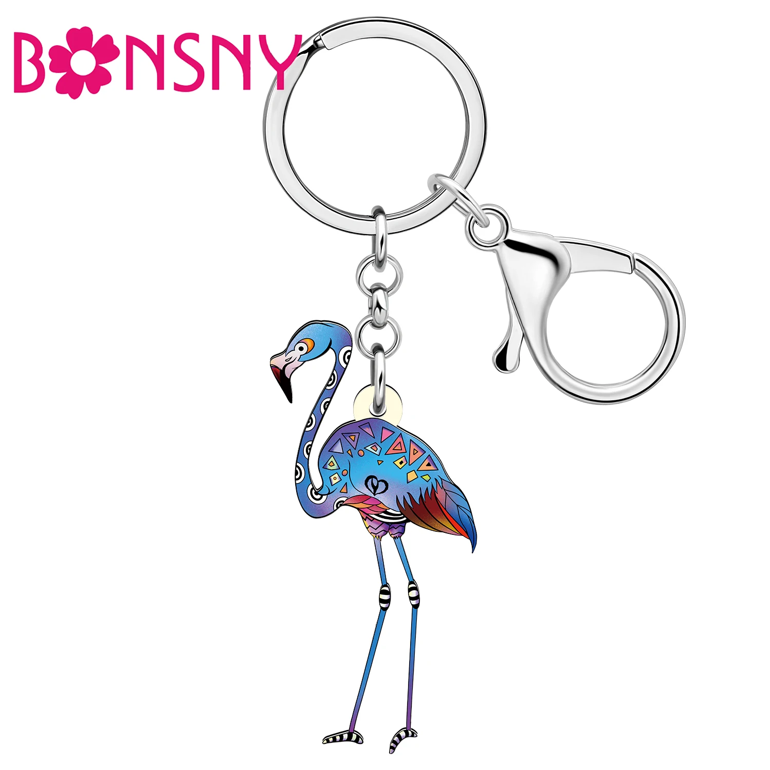 BONSNY Acrylic Floral Flamingo Keychains Key Chains Charms Spring Summer Jewelry Purse Car Key Ring Gifts For Women Kids