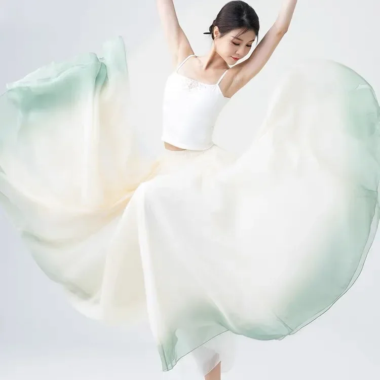 Elegante rosa saia de balé feminino chiffon flowy longo dancewear 720 graus traje de dança clássica desempenho prática saia