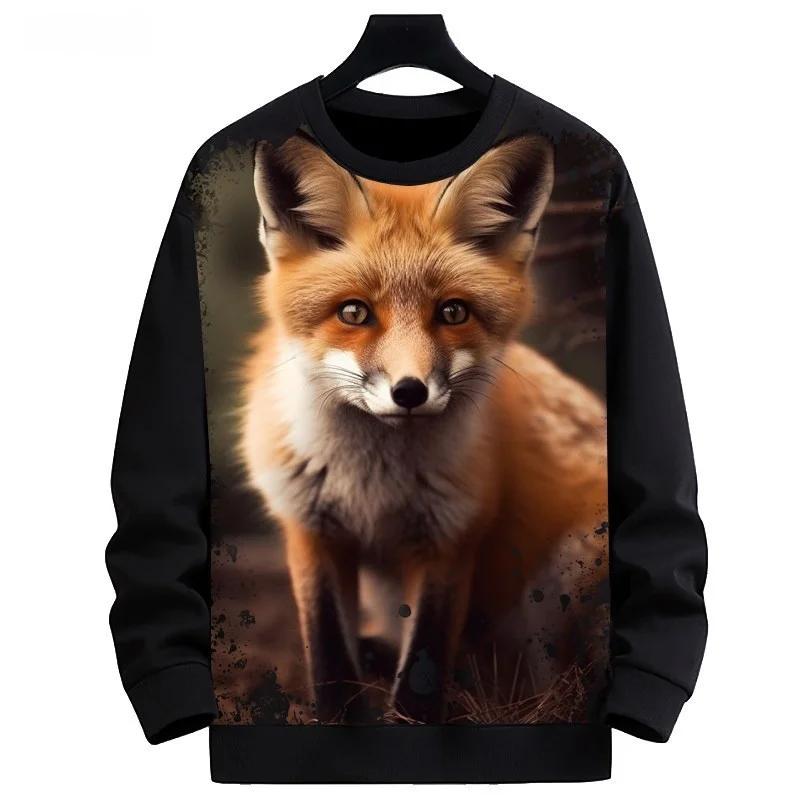 

Cute Fox Pattern 3D Print Men's Hoodless Sweatshirt Funny Animal Graphic Tops Spring Autumn Casual Comfortable O-neck Sweatshirt