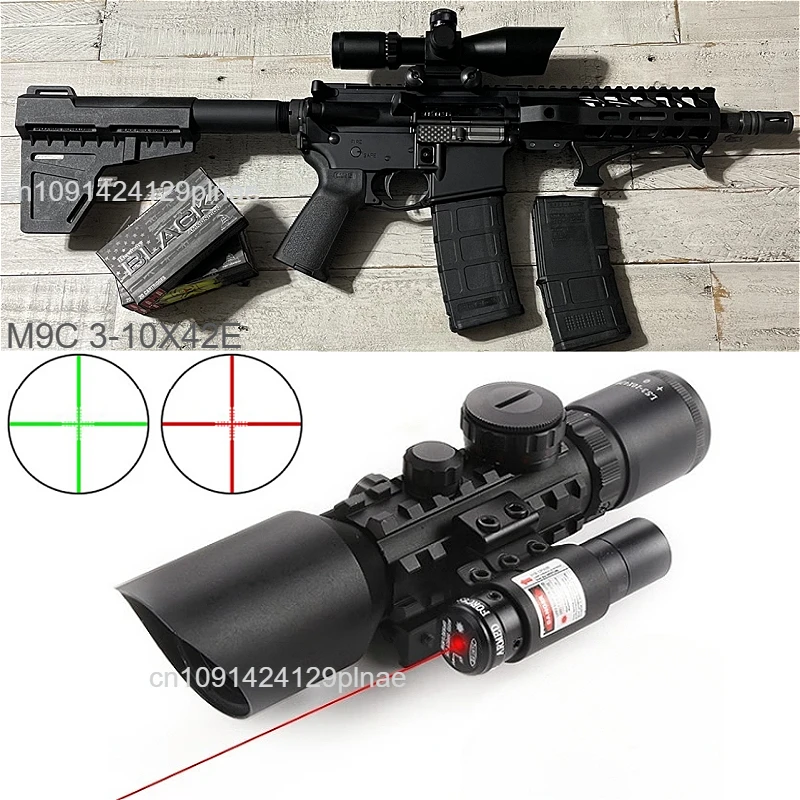 3-10X42E Hunting Riflescopes With Red Dot Laser Sight Combo Tactical Rifle Scope Red Green Illuminated Mil-dot Crosshair Reticle