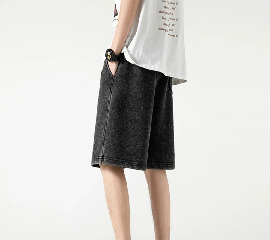 290 Gsm 100% Cotton Acid Wash Shorts Vintage Hip Hop Loose Shorts Running Male shorts