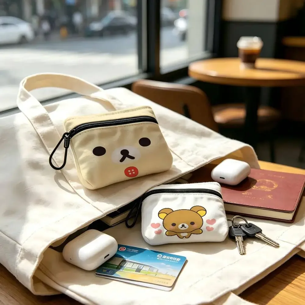 Cute A-R-Rilakkuma Face Prints   Wear-resistant Oxford Cloth Coin Purse Portable Backpack Hanging Card Storage Bag