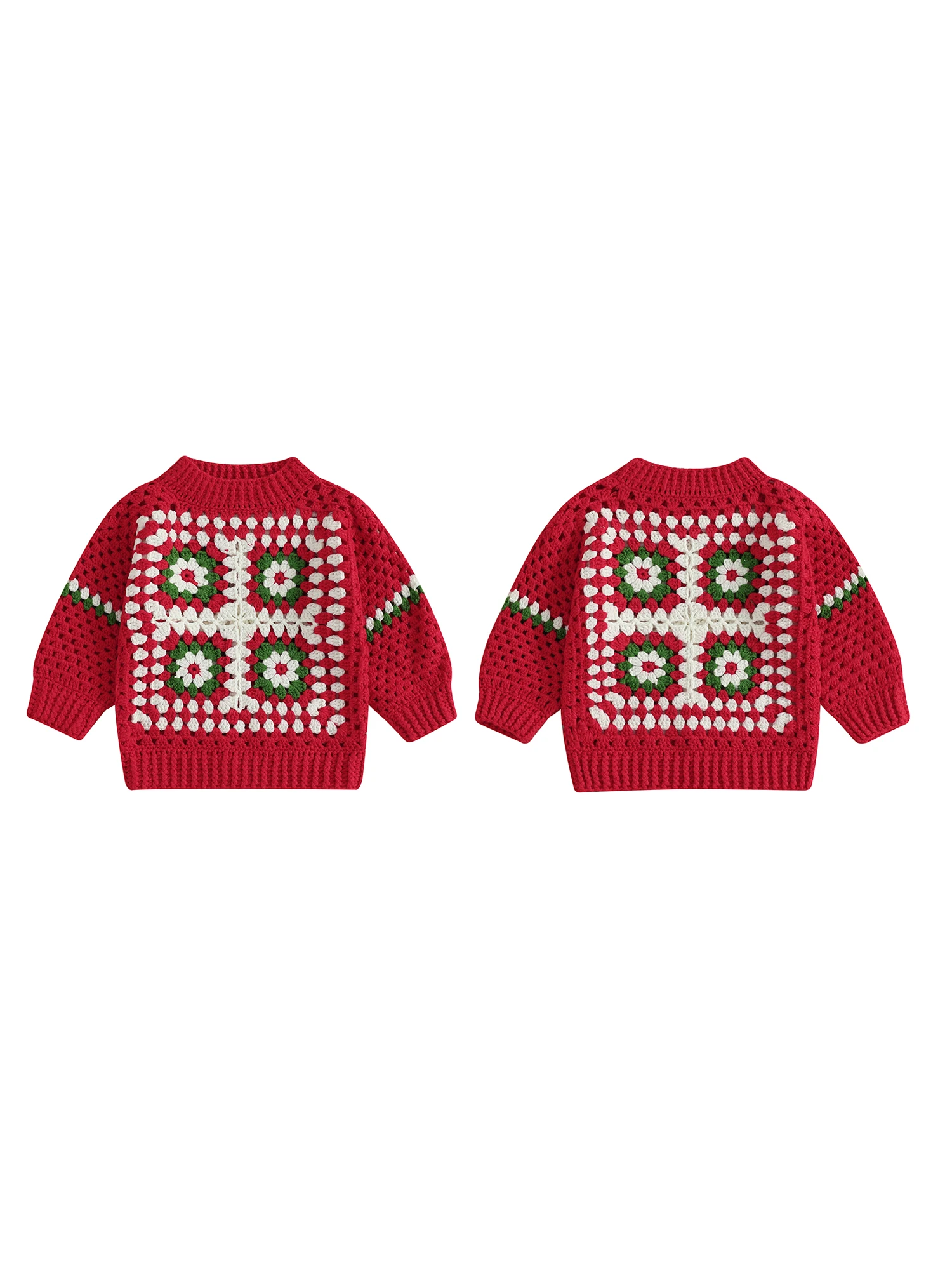 

Handcrafted Toddler Girl Autumn Sweater with Crochet Flower Detailing Cozy Crewneck Pullover Warm Chunky Knit Top for Fall