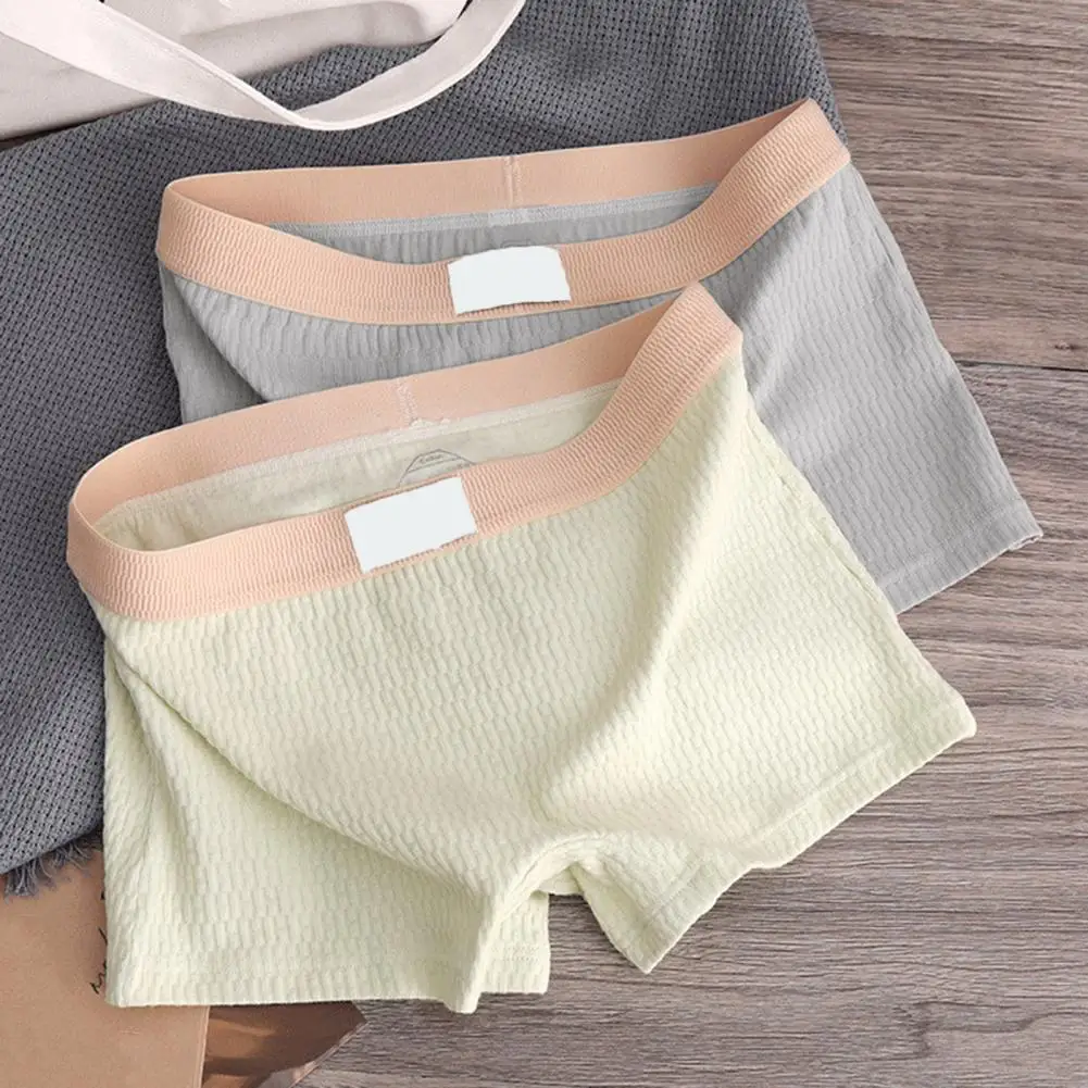 ملابس داخلية نسائية بقصة ضيقة بلون واحد وحزام خصر مطاطي من القطن المنشعب وسط الخصر وتهوية جيدة للسيدات الملاكمين يوميًا #2
