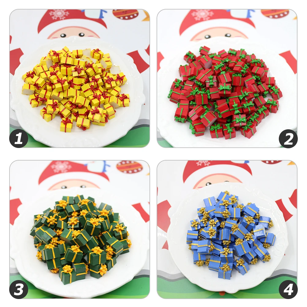 

40pcs Resin Gift Box Christmas Miniature Ornament Small Present Case For Holiday Home Tree Decor Xmas Accessories Party Decor