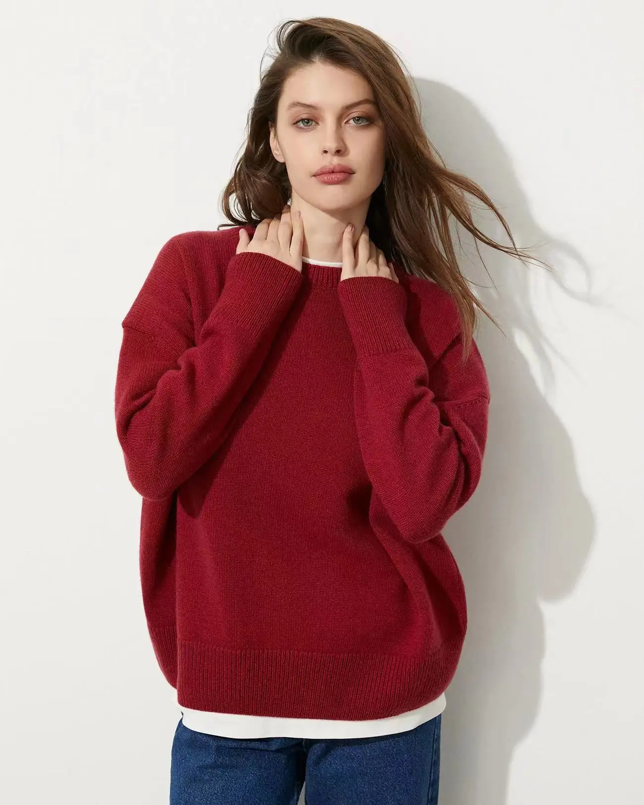 2024 Autumn Winter Women\'s O-Neck Pullovers Solid Soft Warm Knitted Top Gray Red Thick Female Sweater Long Sleeve Jumper New