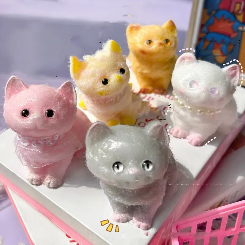 Cartoon Kawaii Color Plush Bunny Cat Fingertip Toy Girl Birthday Gift Persian Cat Kids Irritability Stress Relief  Squishy Toy