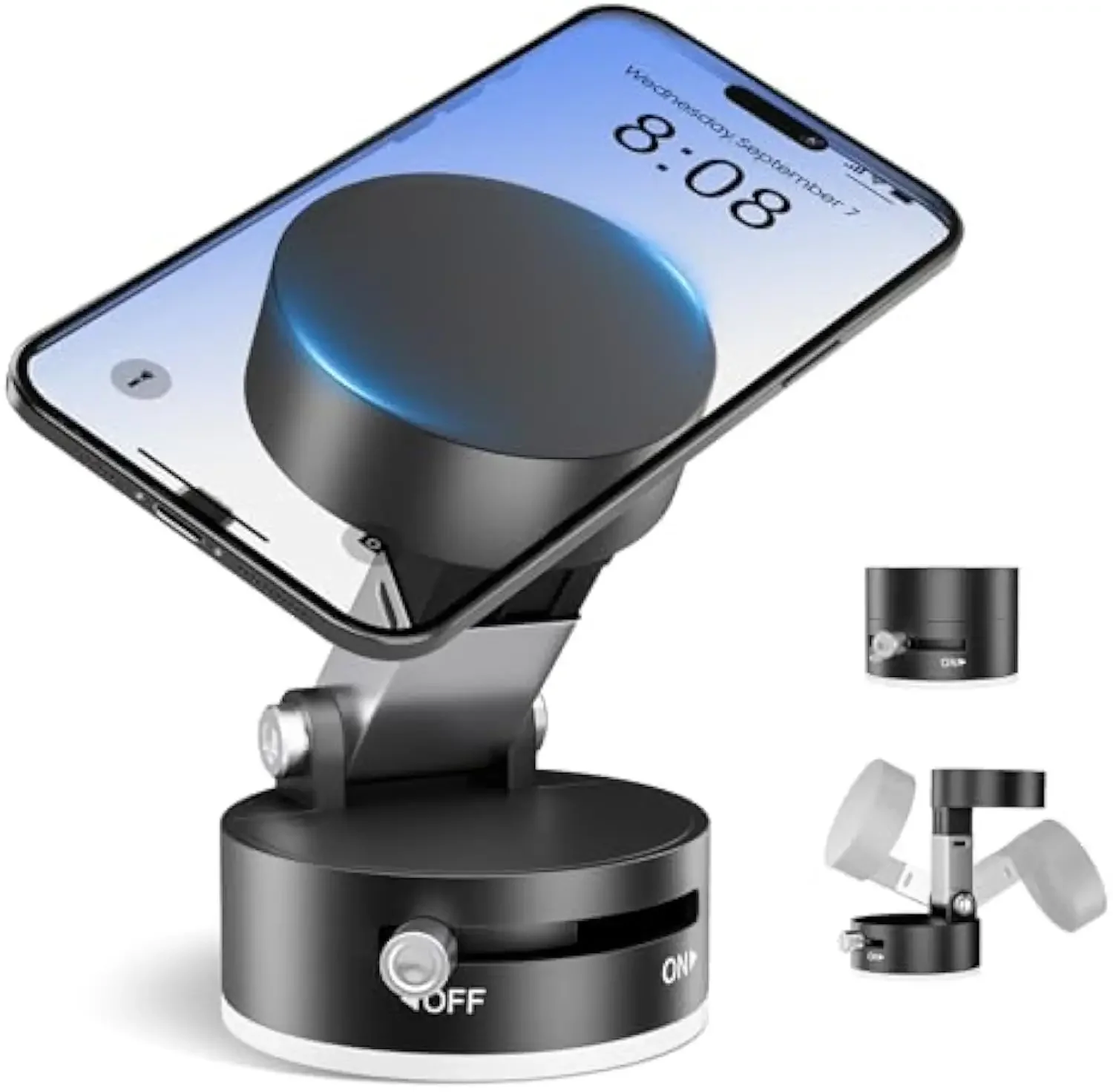 Foldable Magnetic Vacuum Phone Holder 360°Car Mount Double-Sided Swivel Stand Gym, Kitchen, Hands-Free Portable Phone Holder