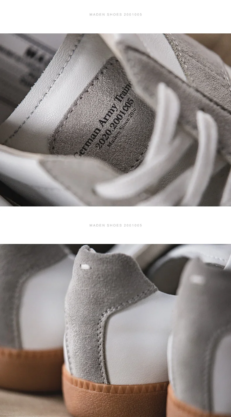 Maden Vintage Patchwork German Trainer Sneakers Unisex Summer Sports Casual Shoes Split Leather Lace-up Outdoor Flat Shoes