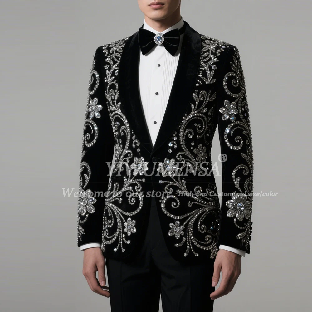 

Уникальный дизайн, мужские костюмы с бриллиантовым орнаментом, комплект из 2 предметов, мужские пиджаки для выпускного вечера, приталенные свадебные смокинги для жениха, индивидуальные trajes para hombre