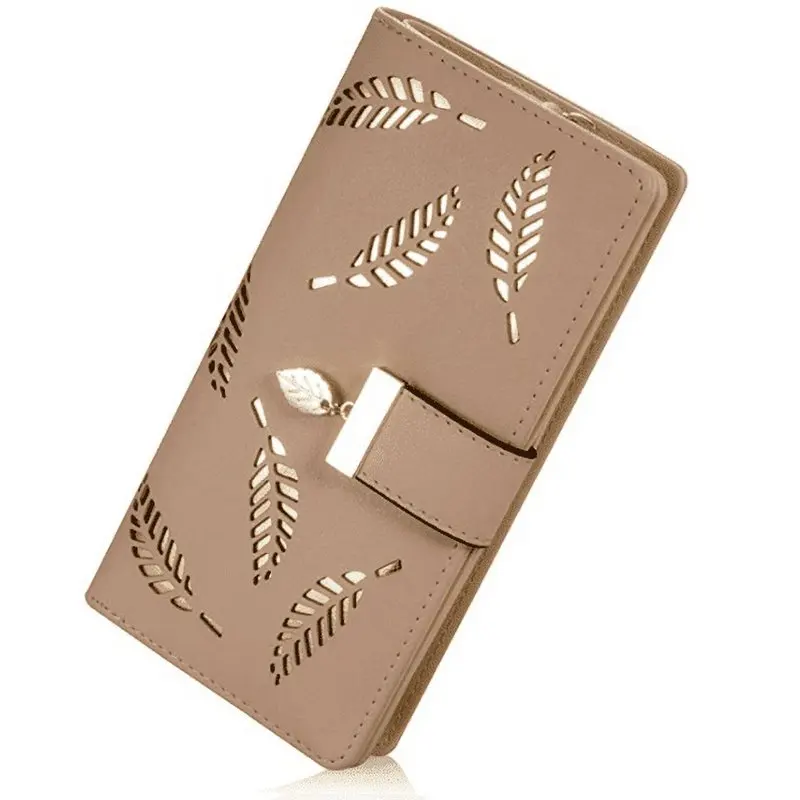 

Long Leaf Bifold Wallet for Women, Lady Phone Clutch Holder, PU Leather RFID Blocking with Card Organizer,Leather Card Holder Pu