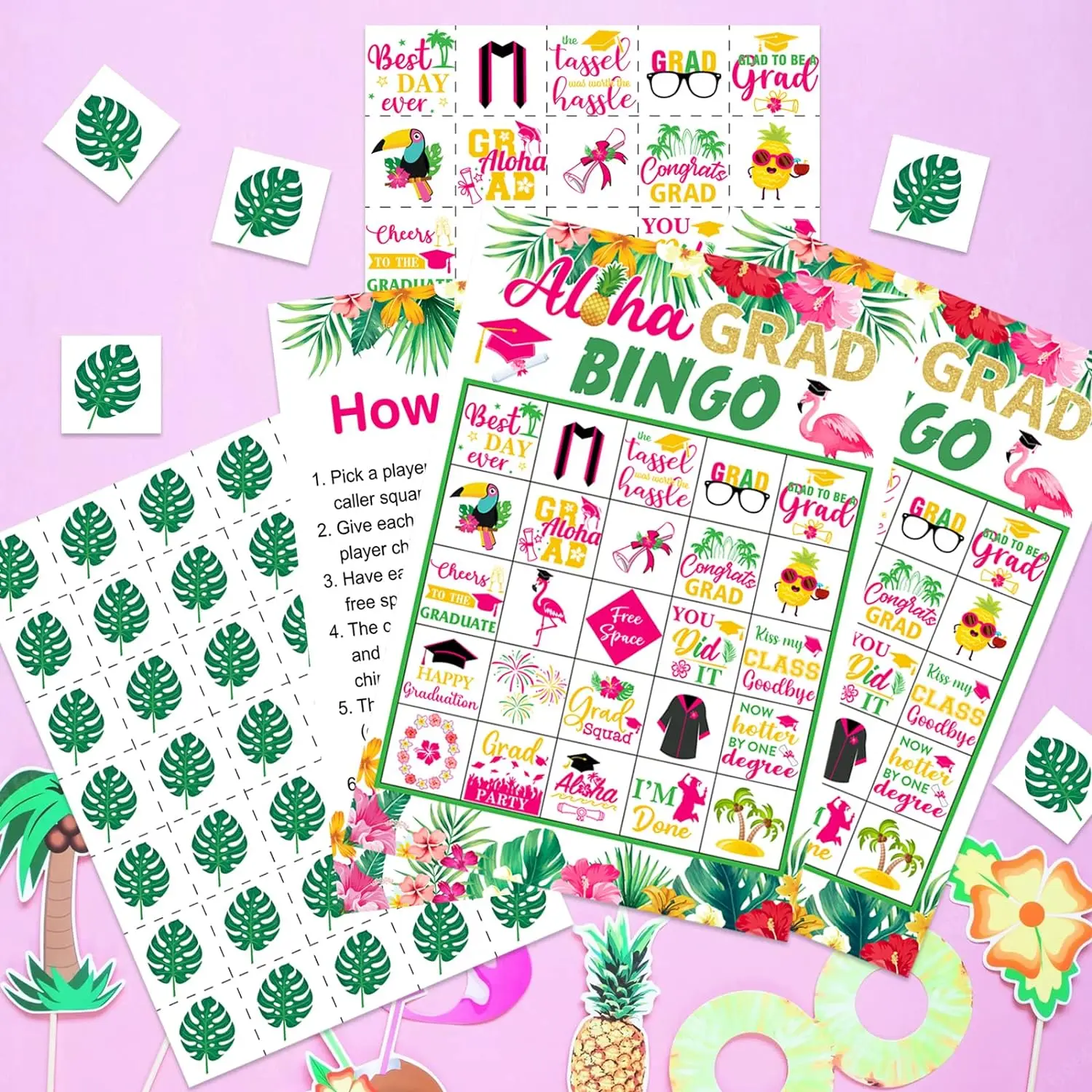 Tropical Graduation Bingo Game for Kids Adults 24 Players Bingo Game Cards for Kids School Classroom Family Games Party Supplies