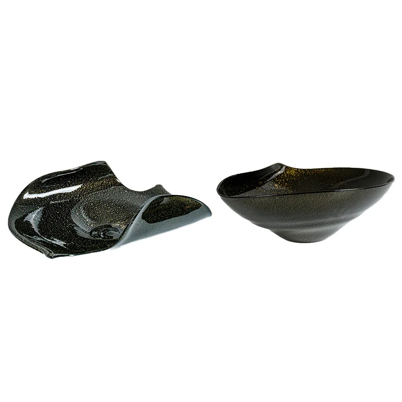 

Black handmade glass fruit plate modern light luxury home design decoration plate